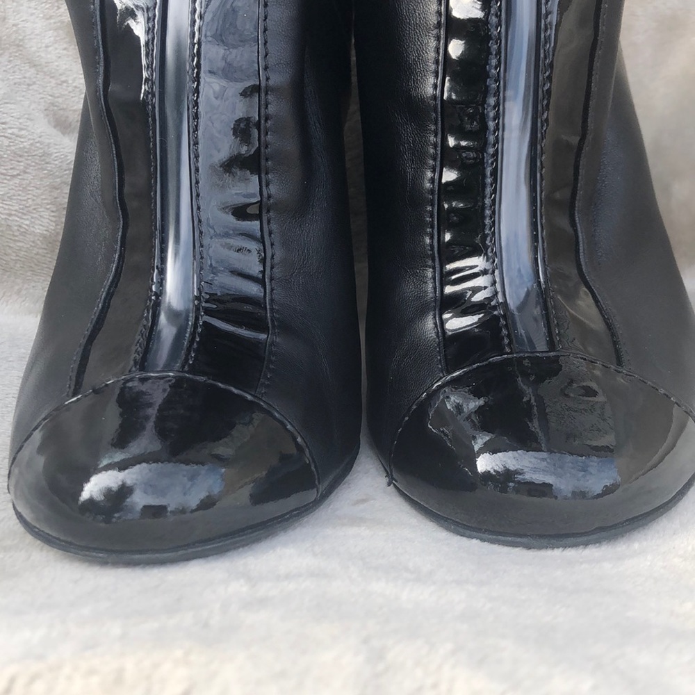 CHANEL Black Leather Tall Boots with Gold Accents - Picture 8 of 16